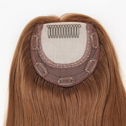 Stock European Brown Straight Double Drawn Wefted Human Hair Silk Top Topper