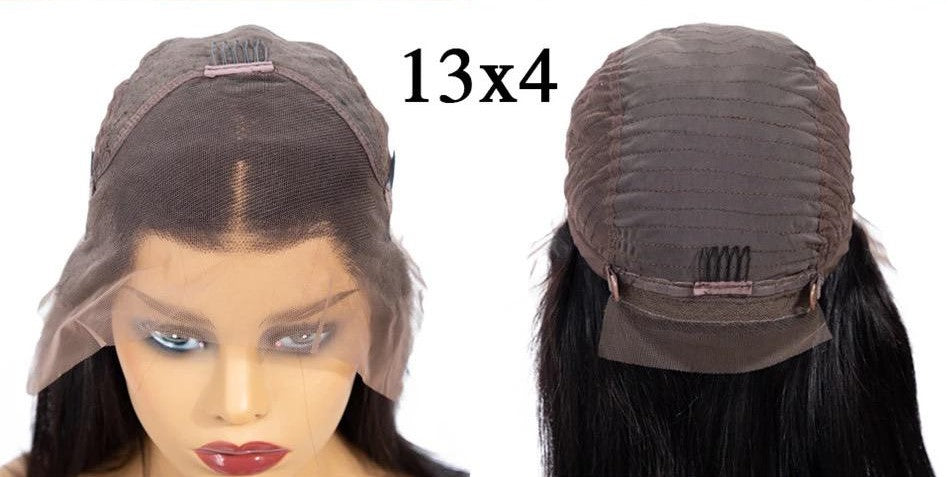 Stock 13 "x 4" Lace Front Brasilianische Naturschwarze Leicht gewellte Echthaarperücken 40 "300% Dichte