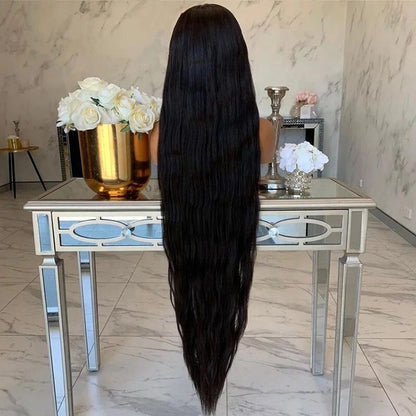 Stock Lace Front Brazilian Natural Black Wavy Human Hair Wigs 40" 300% density