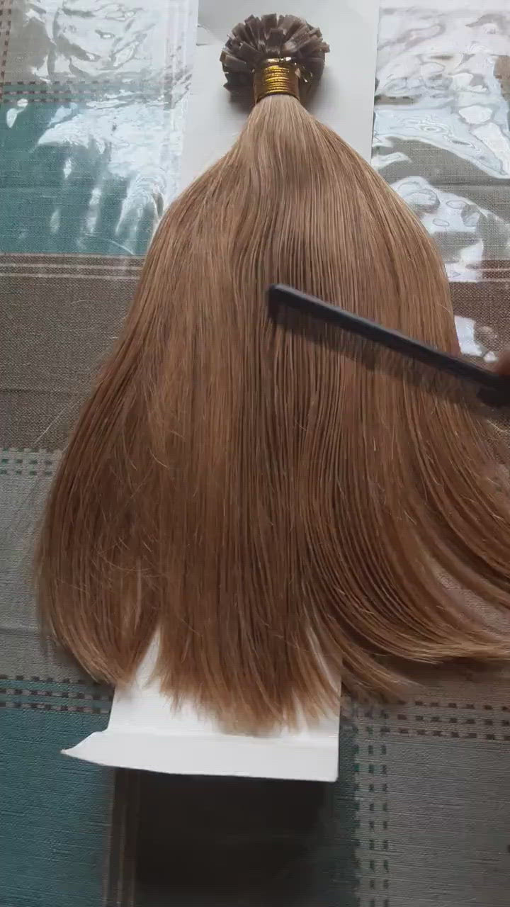 Stock European Strawberry Blonde Straight Keratin Double Drawn Flat Tip Human Hair Extensions