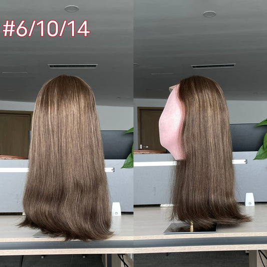 Estoque Europeu #2 Natural Liso, Cabelo Humano de Camada Leve Perucas Judaicas 21" e 24" 130% Densidade