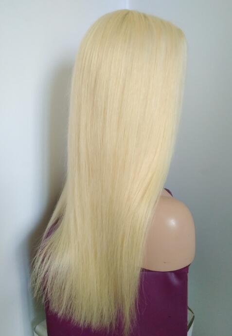 Stock Full Lace Glueless European Lightest Blonde Straight Human Hair Wig