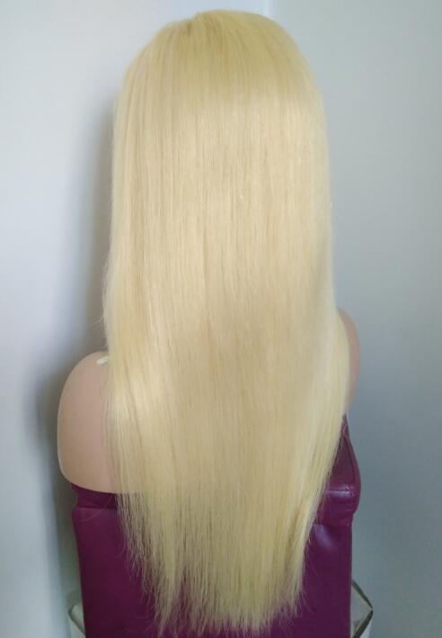 Stock Full Lace Glueless European Lightest Blonde Straight Human Hair Wig