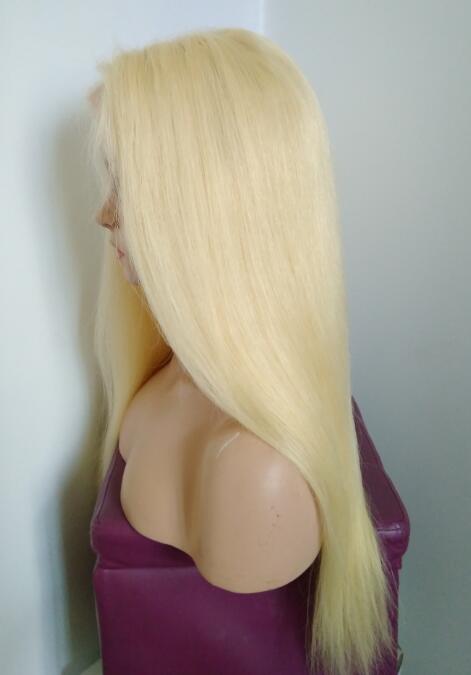 Stock Full Lace Glueless European Lightest Blonde Straight Human Hair Wig