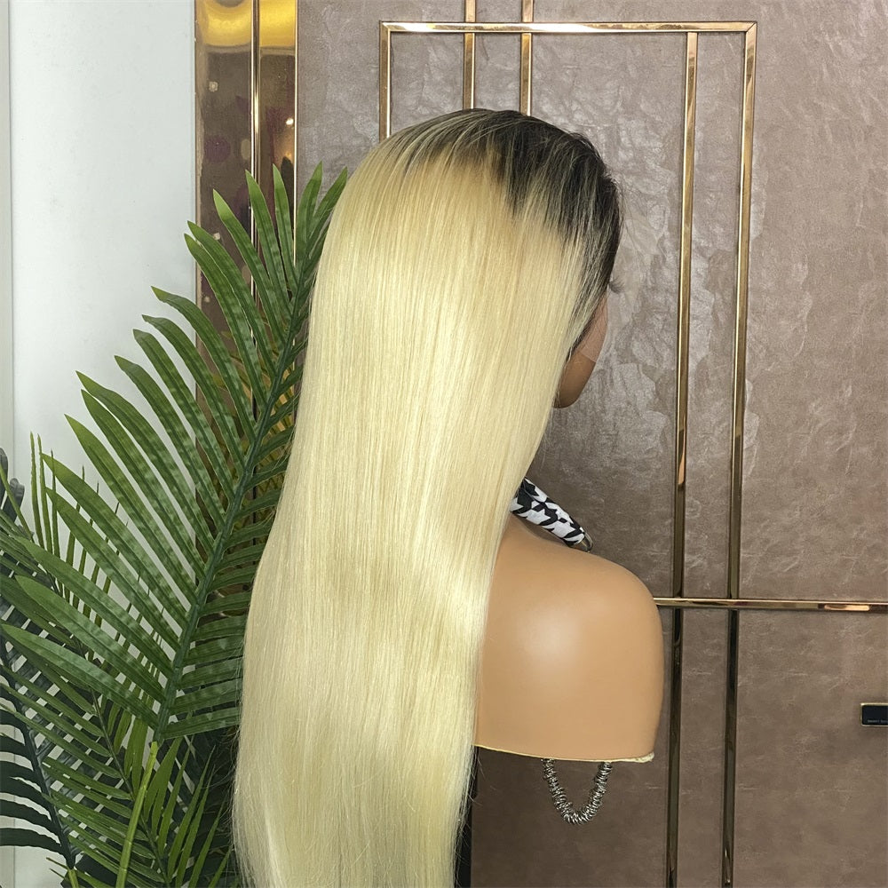 Lace Frontal Brazilian Blonde Ombre Straight Human Hair Wig