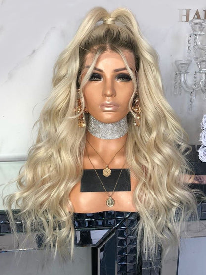 Custom Full Lace Glueless European Blonde Ombre Body Wave Human Hair Wig