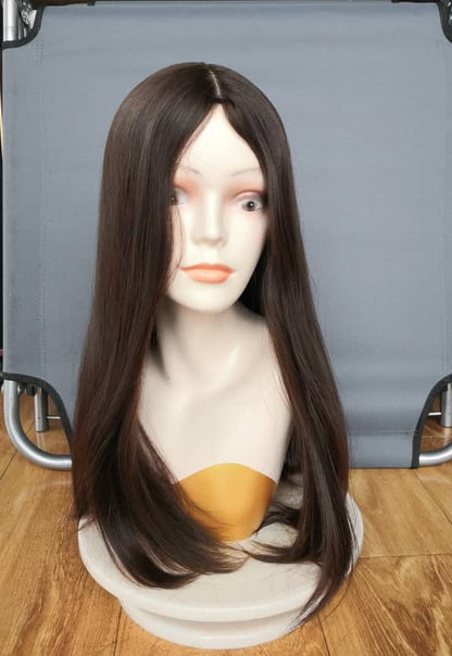 Stock European Chestnut Brown Straight Slight Layer Silk Top Jewish Wigs