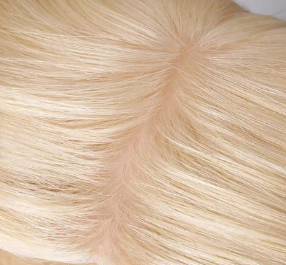 Stock European Platinum Blonde Straight Human Hair Silk Top Topper