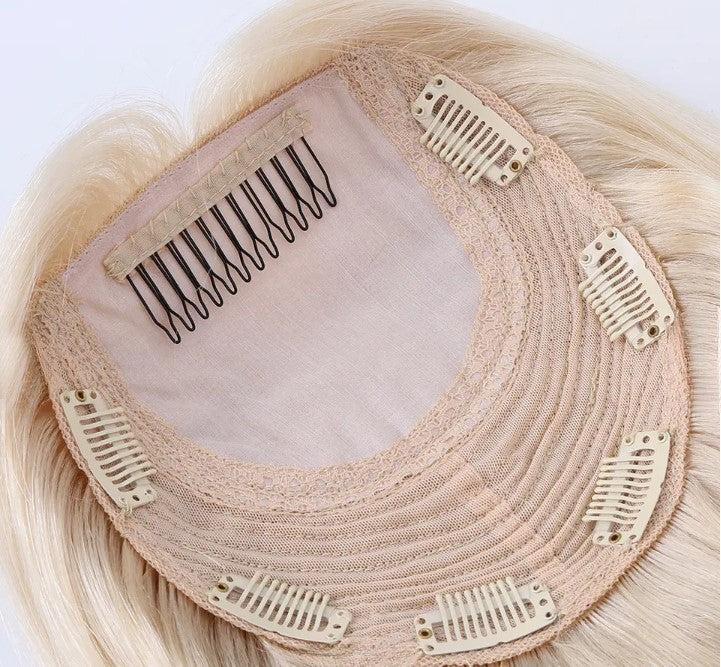 Stock European #60 Natural Straight Double Drawn Human Hair Topper 18" med silketopp 130 % tetthet