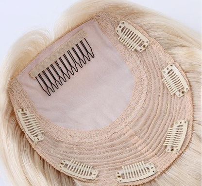 Stock European #60 Natural Straight Double Drawn Human Hair Topper 18" with Silk Top 130% Density