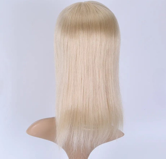 Stock European #60 Natural Straight Double Drawn Human Hair Topper 18" with Silk Top 130% Density