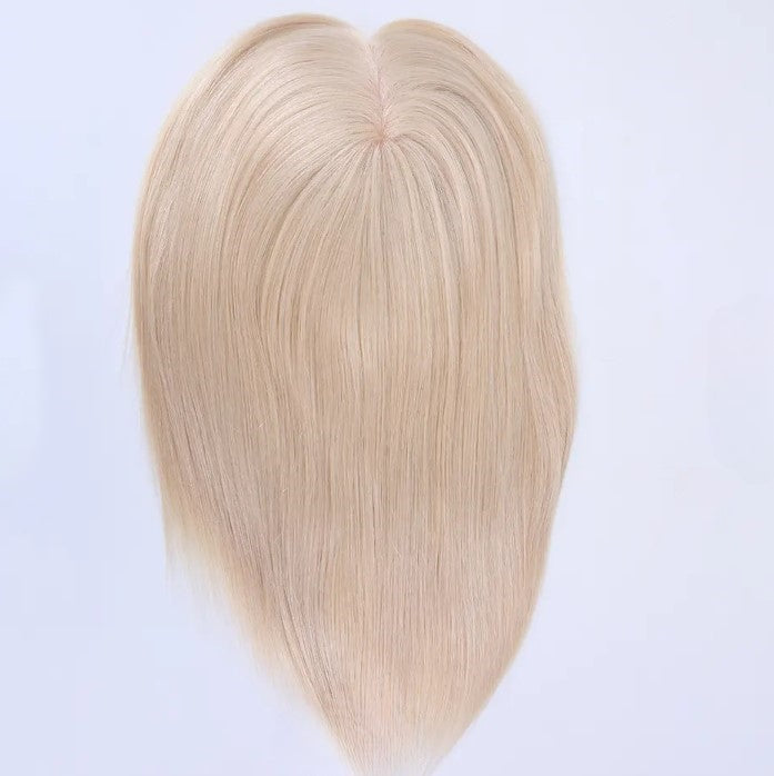 Stock European #60 Natural Straight Double Drawn Human Hair Topper 18" with Silk Top 130% Density