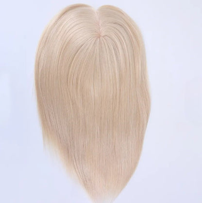 Stock European #60 Natural Straight Double Drawn Human Hair Topper 18" med silketopp 130 % tetthet