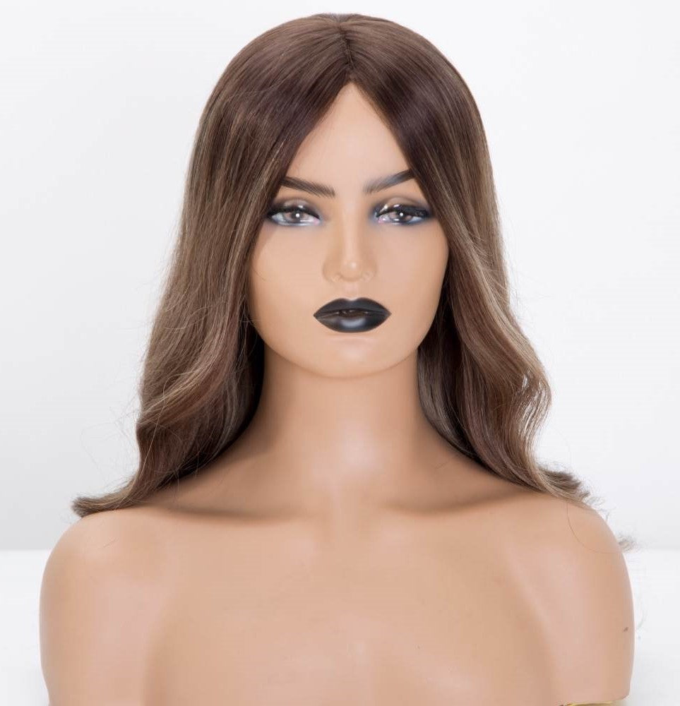 Stock Mono PU Lace Front Brazilian Brown Balayage Wavy Human Hair Wigs