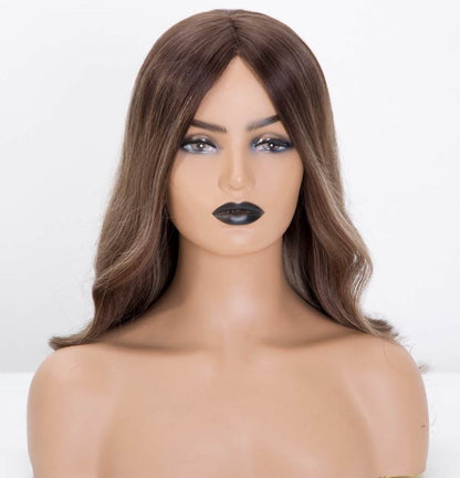 Stock Mono PU Lace Front Brazilian Brown Balayage Wavy Human Hair Wigs