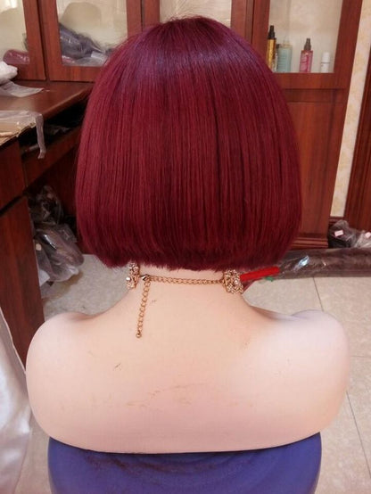 Custom Full Lace Glueless Brazilian Burgundy Straight Bob Human Hair Wig