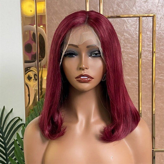 Lace Frontal Brazilian 99j Deep Wine Straight Bob Human Hair Wigs