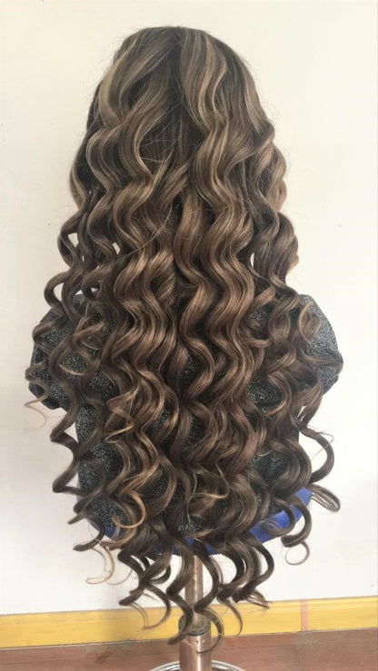 Custom Full Lace European #1B/2/Ash Blonde Balayage Big Deep Body Wave Human Hair Wig 30" 300% Fake Scalp.