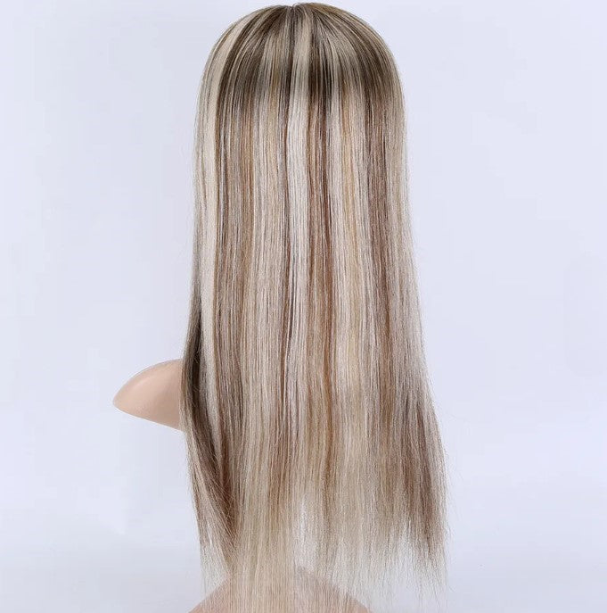 Stock European Brown Balayage Natural Straight Human Hair Silk Top Topper