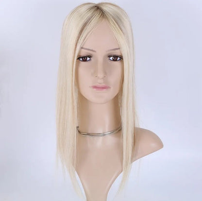 Stock Mono with PU European Blonde Ombre with HL Straight Human Hair Silk Topper