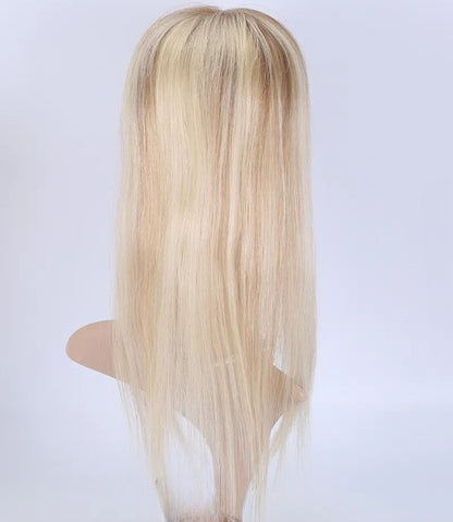 Stock European #T7/white mixed T7/60 Ombre Natural Straight Double Drawn Human Hair Topper 18" med silketopp 130 % tetthet