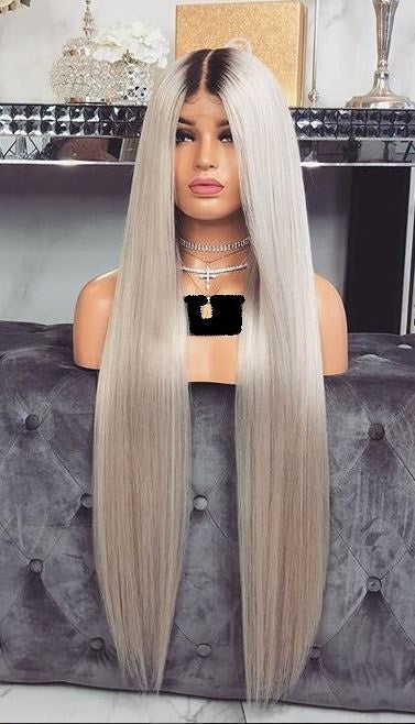 Custom Full Lace European Platinum Ombre Straight Double Drawn Human Hair Silk Top Wig