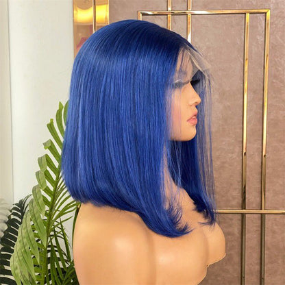 Lace Front Brazilian Blue Straight Bob Human Hair Wigs