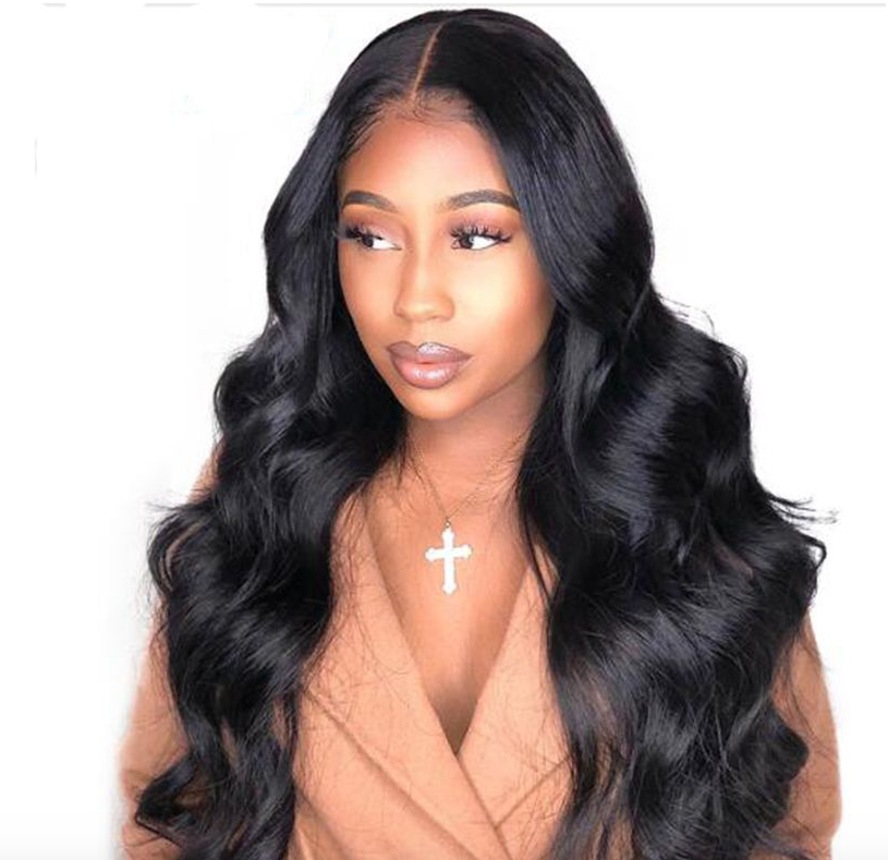 Stock HD Lace Front Brazilian Natural Black Body Wave Human Hair Wigs