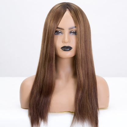 Stock European Rooted Brown with HL Straight No Layer Jewish Silk Top Wig