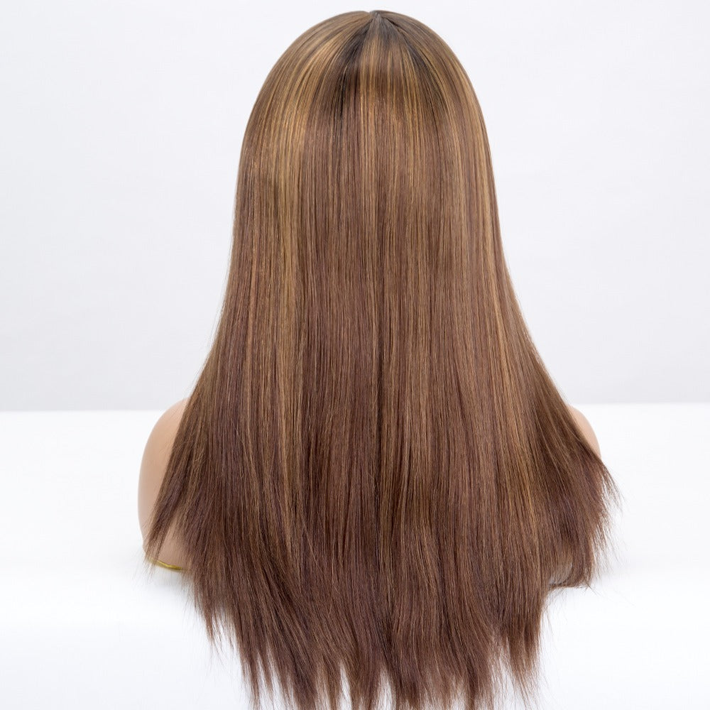 Stock European Rooted Brown with HL Straight No Layer Jewish Silk Top Wig