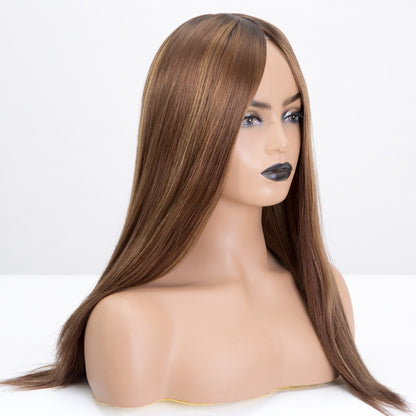 Stock European Rooted Brown with HL Straight No Layer Jewish Silk Top Wig