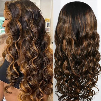 Stock Lace Front Brazilian #1B/30 Balayage mit Dark Roots Body Wave Blonde Highlights Echthaar Perücken 14-26" 150% Dichte