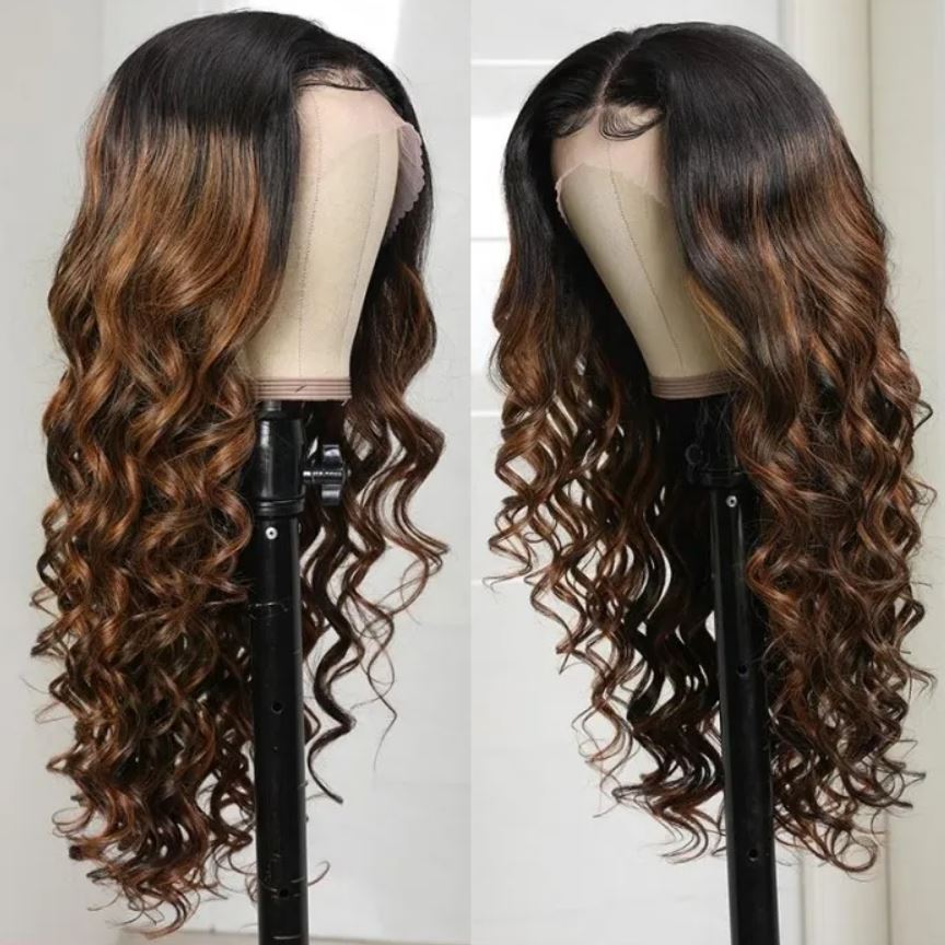 Stock Lace Front Brazilian Black Ombre with HL Body Wave Human Hair Wigs