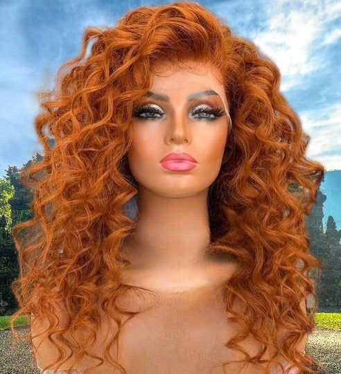 Custom Full Lace Glueless Brazilian Ginger Curly Human Hair Wig