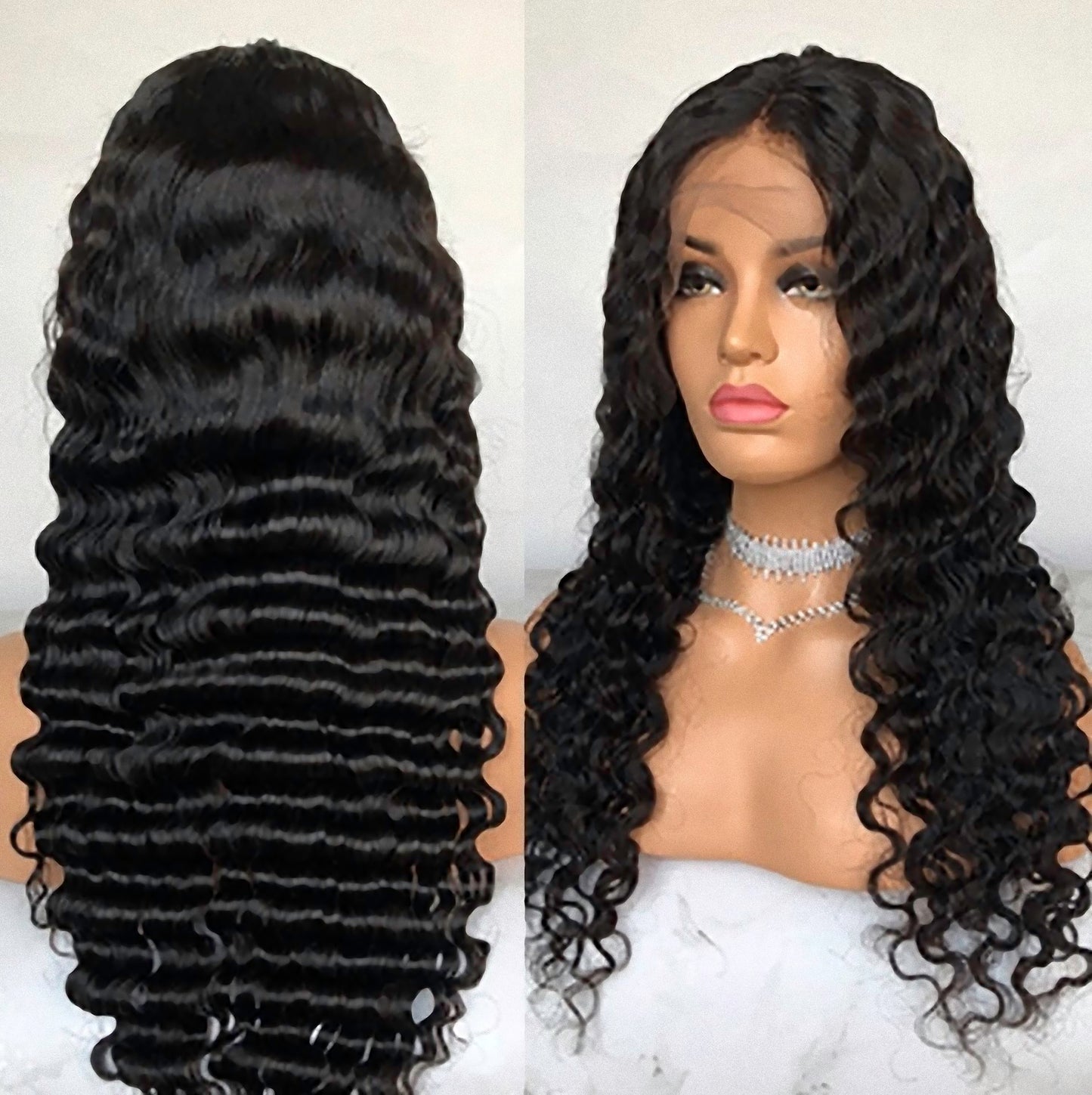 Stock 13 x 6 dentelle frontale brésilienne naturelle noire profonde vague de corps perruques de cheveux humains 22" 150 % densité