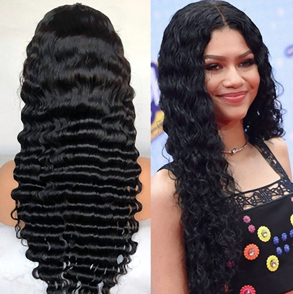 Stock 13 x 6 pizzo frontale brasiliana naturale nera profonda dell'onda del corpo parrucche dei capelli umani 22" 150% di densità
