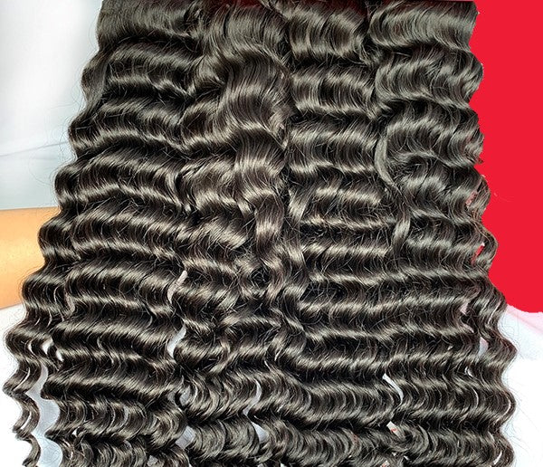 Stock 5x5 Natürliche Farbe Deep Wave Virgin Echthaar-Verschlüsse 12"-22" mit 3 Double Wefted Bundles