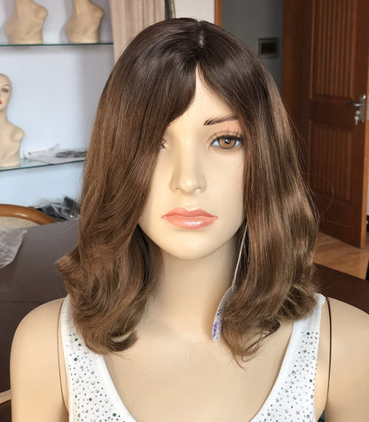 Custom Full Lace Russian Brown Ombre Straight Double Drawn Human Hair Silk Top Wig