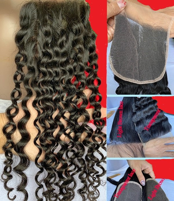 Lager 5x5 Natural Color Exotic Wave Virgin Human Hair Closures 130 % tetthet med 3 bunter