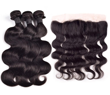 Stock Full HD Lace Natural Color Virgin Body Wave Human Hair Frontals 150% Density and Wefts 300 grams