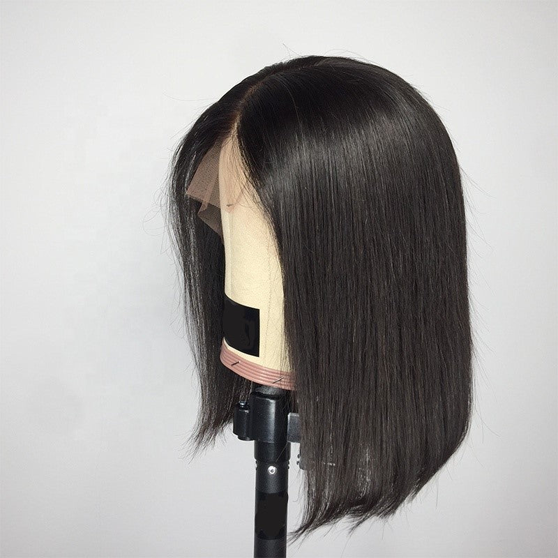 Stock Lace Front Brasilianische Naturschwarze Gerade Pixie Bob Echthaarperücke 10" 150% Dichte