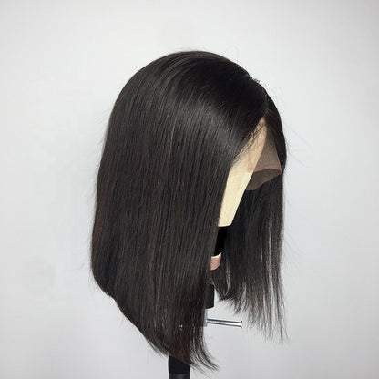 Stock Lace Front Brasilianische Naturschwarze Gerade Pixie Bob Echthaarperücke 10" 150% Dichte