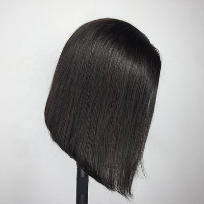 Stock Lace Front Brasilianische Naturschwarze Gerade Pixie Bob Echthaarperücke 10" 150% Dichte