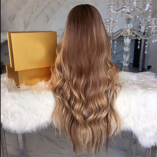 Benutzerdefinierte Full Lace Glueless Brasilianische Braun/Blonde Balayage Ombre Echthaar Perücke 26" mit Seide Top 5" x 5"