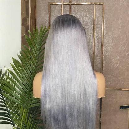 Lace Frontal Brazilian Grey Straight Human Hair Wigs