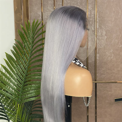 Lace Frontal Brazilian Grey Straight Human Hair Wigs