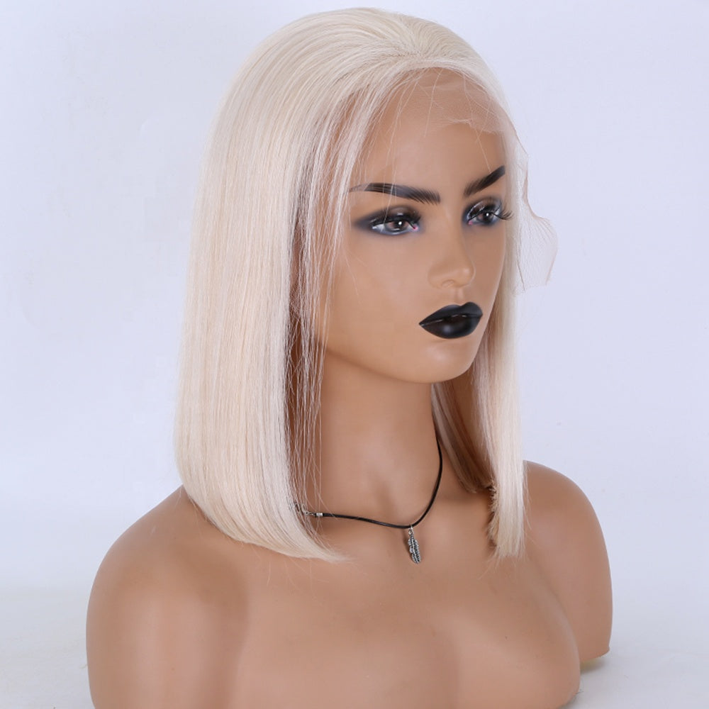 Stock HD Lace Front European Slavic Ash Blonde Straight Bobo Style Human Hair Wigs