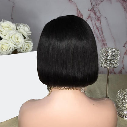 Stock Lace Front Brasilianische Naturschwarze Gerade Pixie Bob Echthaarperücke 10" 150% Dichte