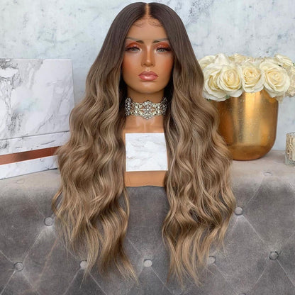 Custom Full Lace Glueless Brazilian Brown Ombre Balayage Body Wave Human Hair Wig