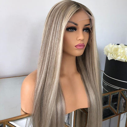 Custom Full Lace European Platinum Balayage Straight Human Hair Wig